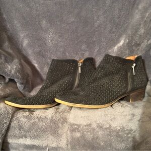 Lucky Brand Black Suede Ankle Boots with side zipper